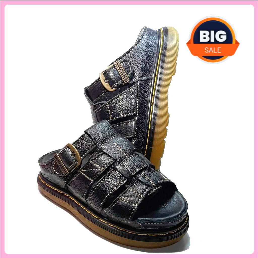 Dép Nam quai ngang Doctor Dr.Martens da bò cao cấp hàng VNSX - Đế Lót Da Bò - Mã D2