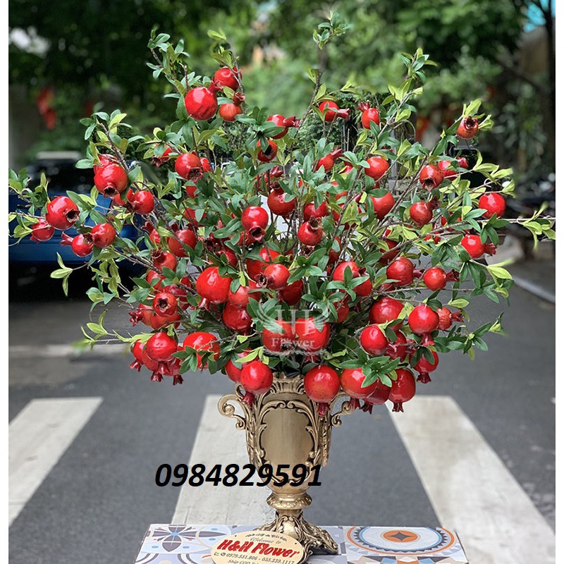 Cành Lựu  Trĩu Quả Trang Trí 7 Quả Lớn, Dài 100M Cao Cấp