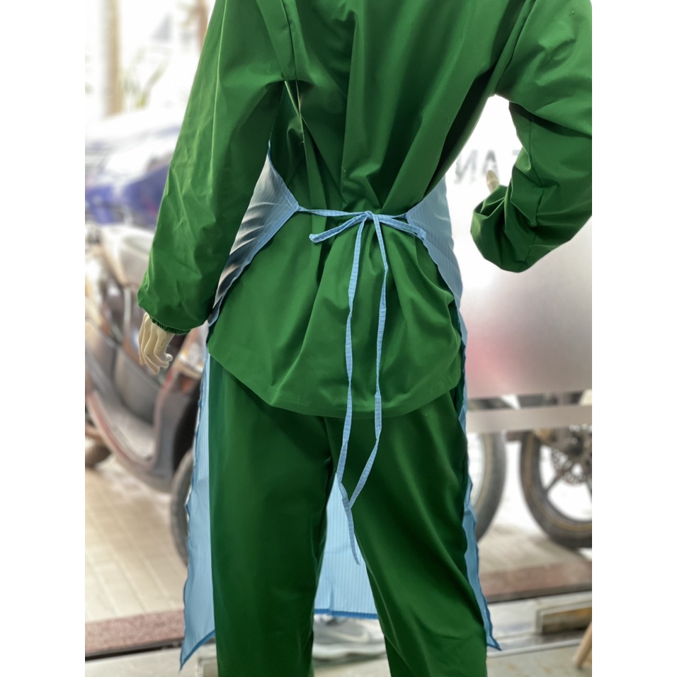 Tạp dề phòng sạch chống tĩnh điện màu xanh _  Hình chụp thật