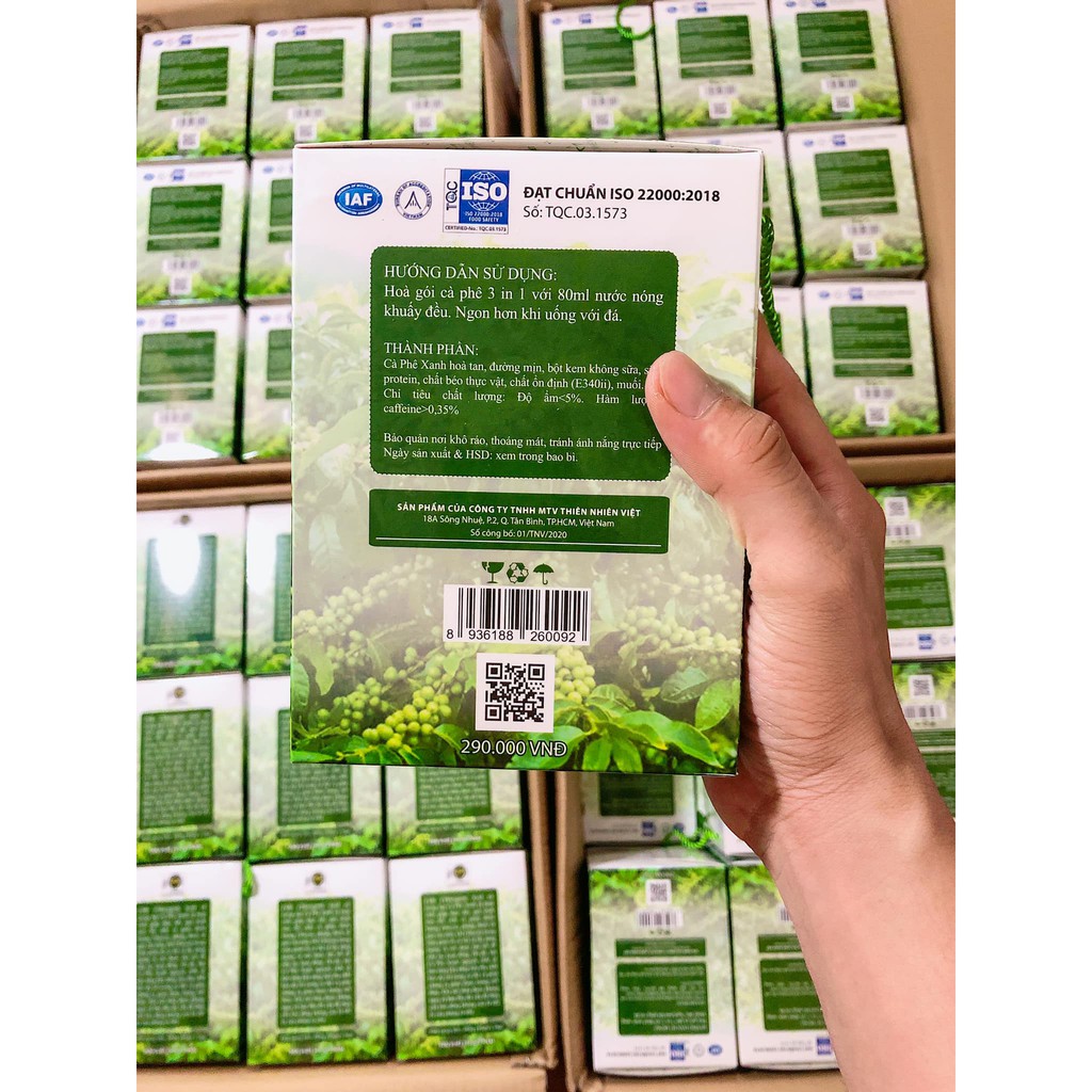 [chính hãng 100%]cafe xanh hộp lớn 30 gói