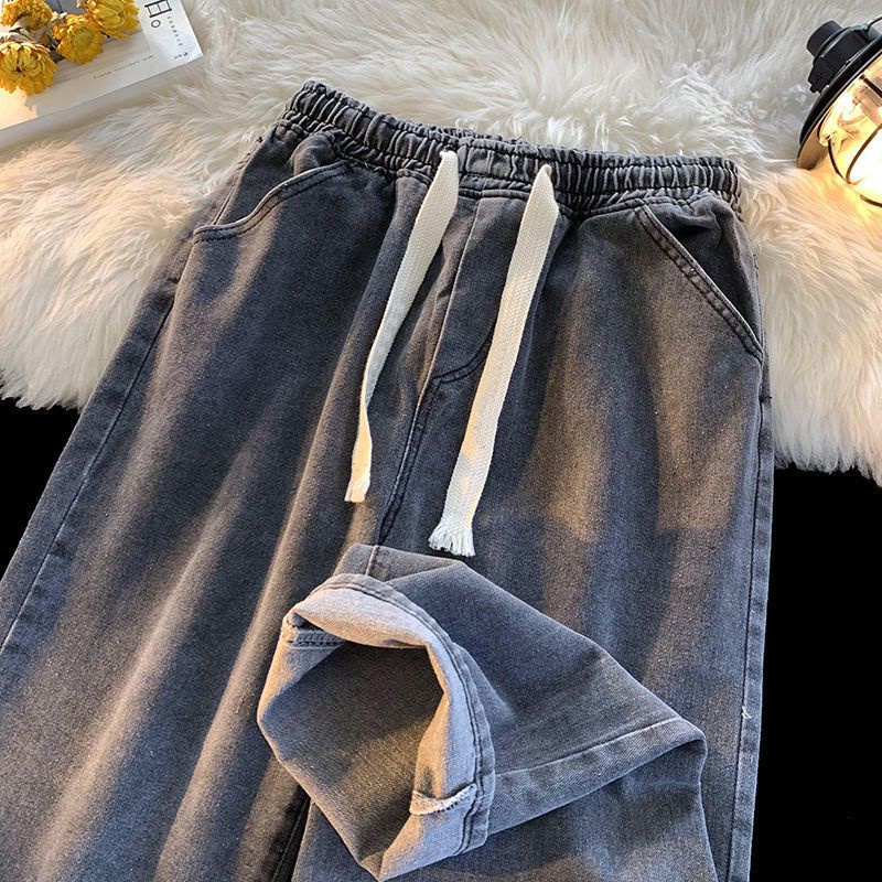 Quần Jeans Dây Rút Ống Rộng Phong Cách Retro Mỹ Thời Trang Mới