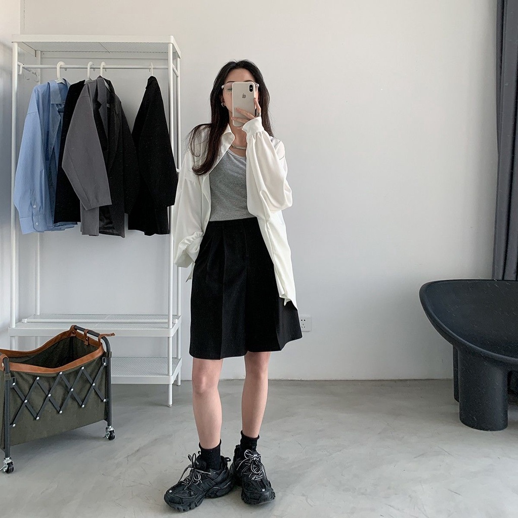 Áo Sơ Mi Khoác Ngoài Tay Dài Dáng Rộng Màu Trơn Thời Trang Cho Nữ