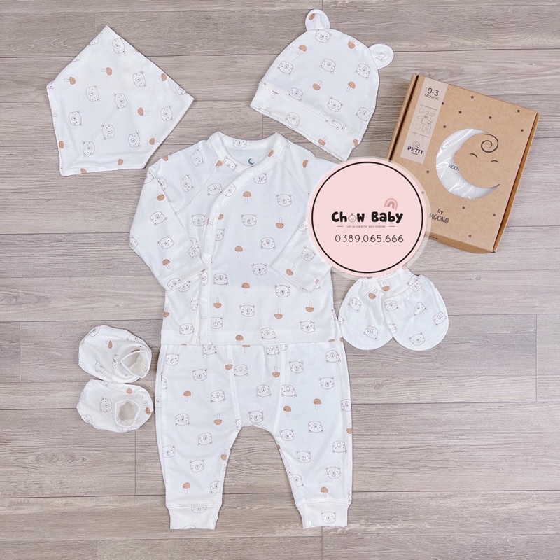 [Moon] Sét dài tay cho bé full phụ kiện. (0-3m)