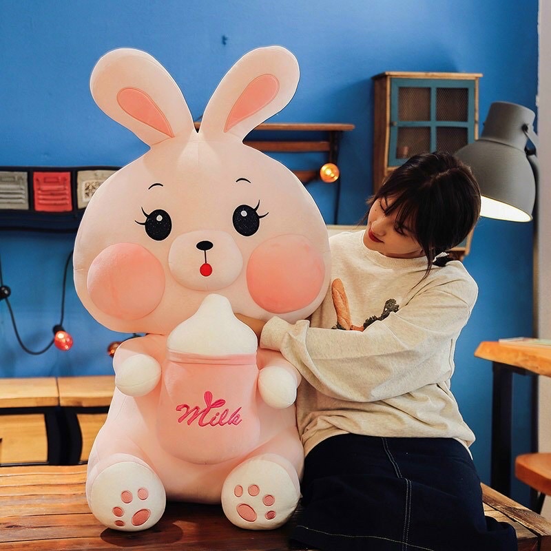 Gấu Bông Thỏ Hồng Ôm BÌnh Sữa Size 1M siêu to, Thỏ Milk Hot Trend