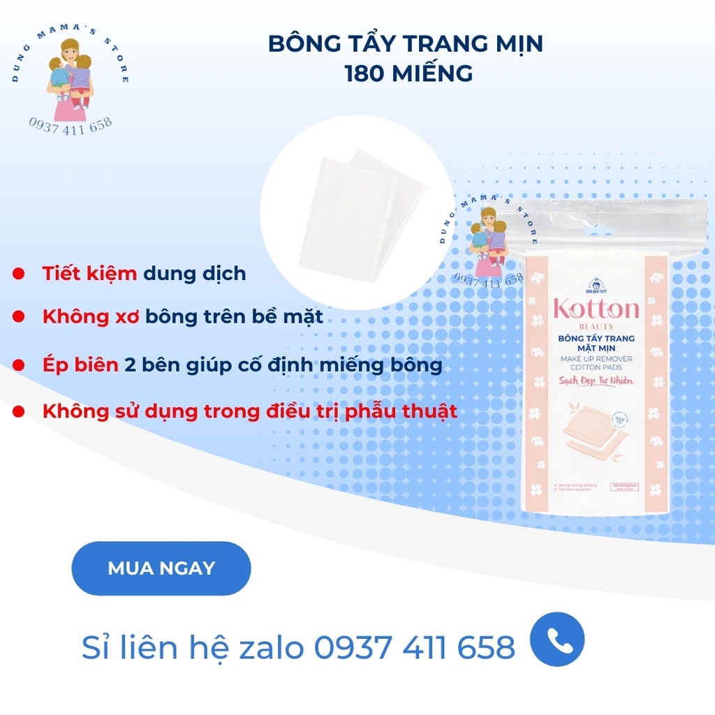 BÔNG TẨY TRANG COTTON 180 MIẾNG - BỀ MẶT MỊN