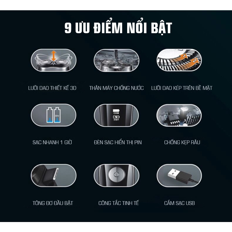 Máy Cạo Râu Flyco FS879VN 2 Lưỡi Kép Thân Máy Kháng Nước Sạc Nhanh 1 Giờ - Hàng Chính Hãng