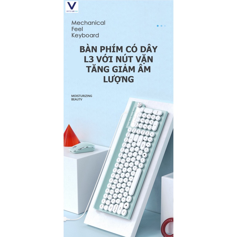 Bàn phím có dây LANGTU L3 với Nút Vặn Tăng Giảm Âm Lượng tiện lợi (trắng)