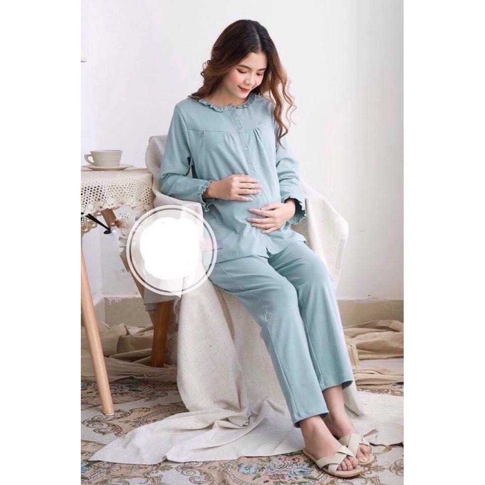 Bộ đồ bầu DÀI TAY COTTON_ Bộ đồ mặc nhà cổ bèo BD919