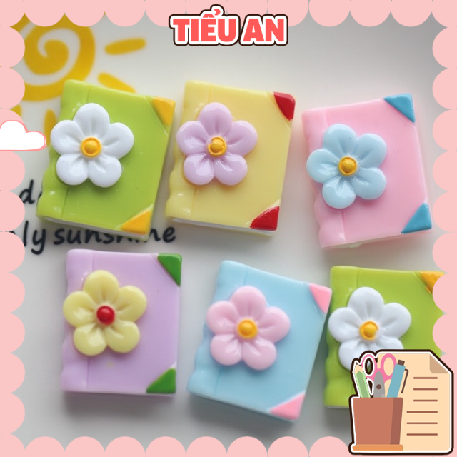 Charm (C595) slime/ Dụng Cụ Charm Trang Trí [Ko Keo &amp; Nút] Quyến Sách Hoa Nhiều Màu Sắc (1.9x2.3cm)