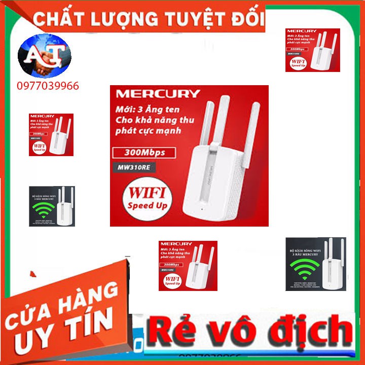 [ GIÁ HUỶ DIỆT] Kích Sóng Wifi Mercury MW310re 300Mbps 3 Râu Cực Mạnh - BH 1 Năm | Kích Wifi Mercury MW310re 3 Ăng Ten