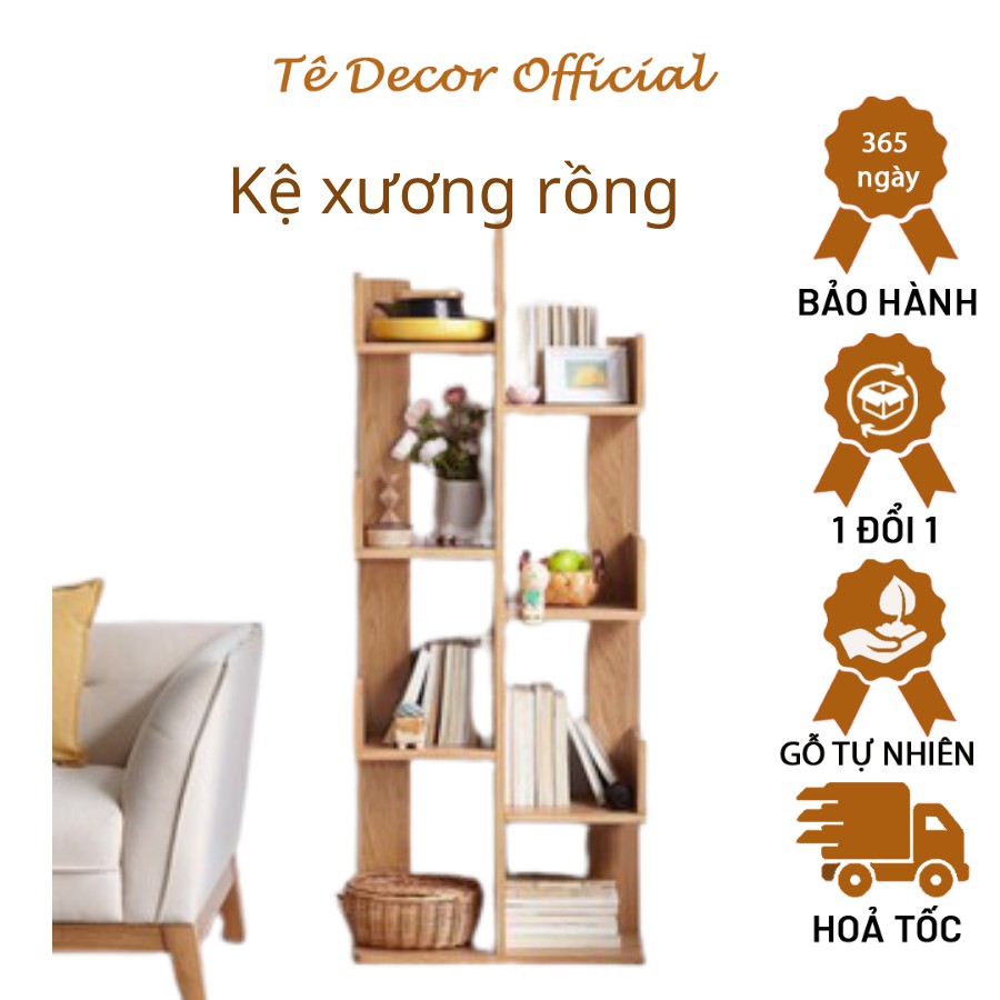 Kệ sách gỗ xương rồng 8 ngăn Tee Decor - Kệ góc tường gỗ MDF chống nước, chịu lực tốt, trang trí nhà cửa - Bh 1 năm