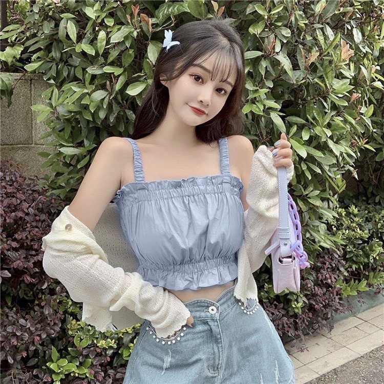 Áo croptop 2s rúm ngực Áo quây hai dây bo chun dễ thương đi biển