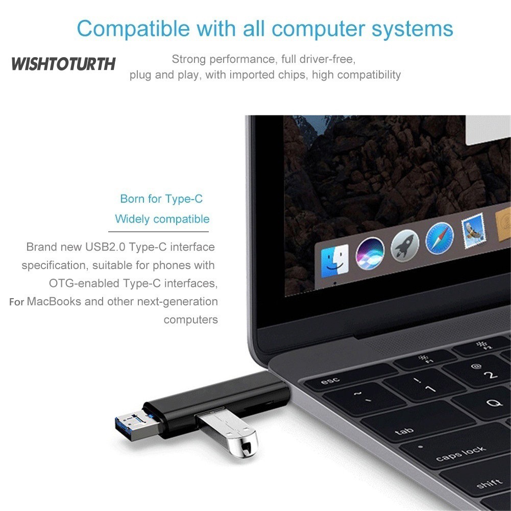 ☼Đầu Đọc Thẻ Nhớ 5 Trong 1 Đa Năng Cổng Micro USB Type C / TF Cho Máy Tính Android