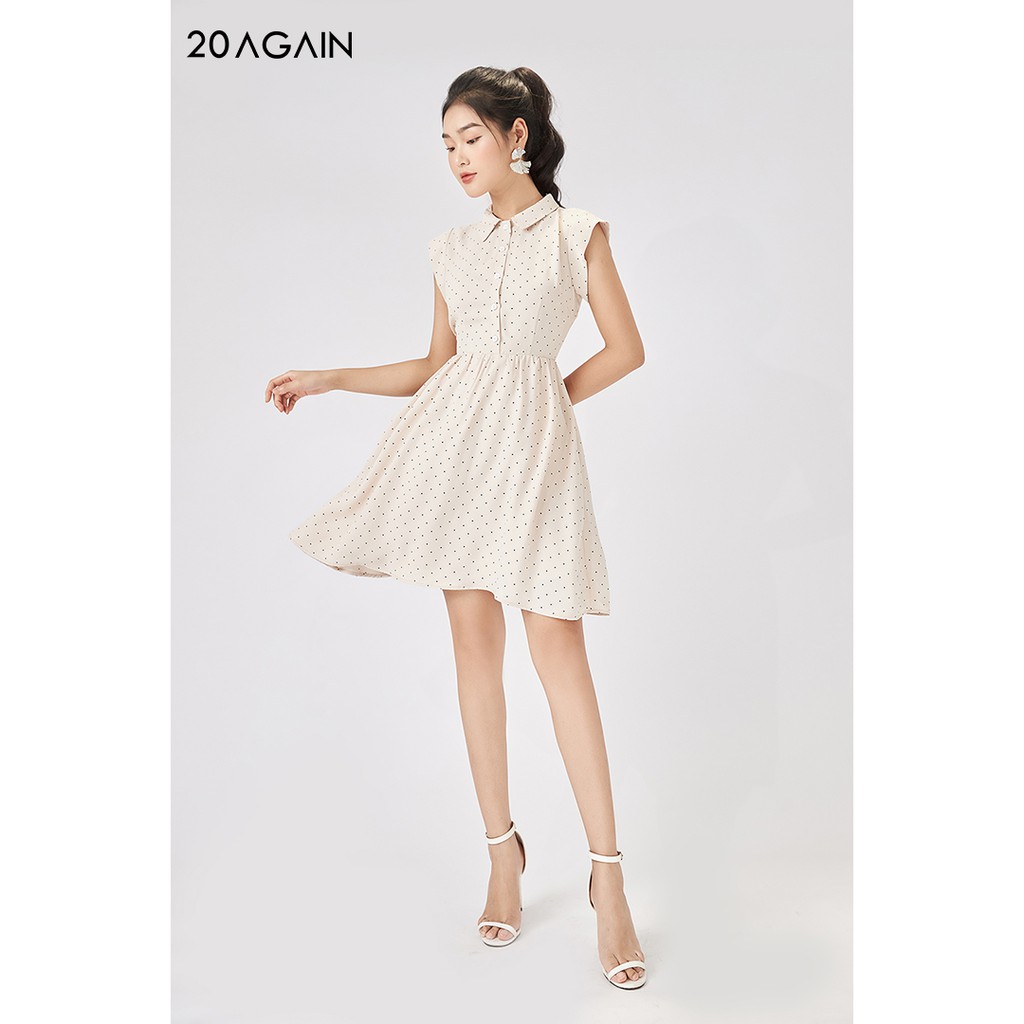 Đầm xòe cổ bẻ, chấm bi, trơn màu, thanh lịch 20AGAIN DEW1115 | BigBuy360 - bigbuy360.vn
