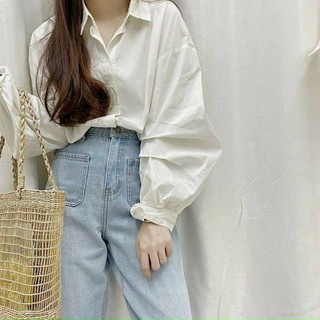 Áo sơ mi trắng tay dài thắt nơ