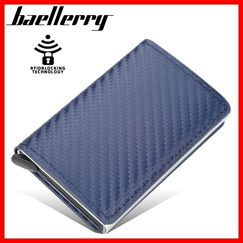 Ví Ngắn Đựng Thẻ Bằng Kim Loại Nhôm Họa Tiết Kẻ Sọc Chống Trộm Phong Cách Âu Mỹ RFID Cho Nam Và Nữ