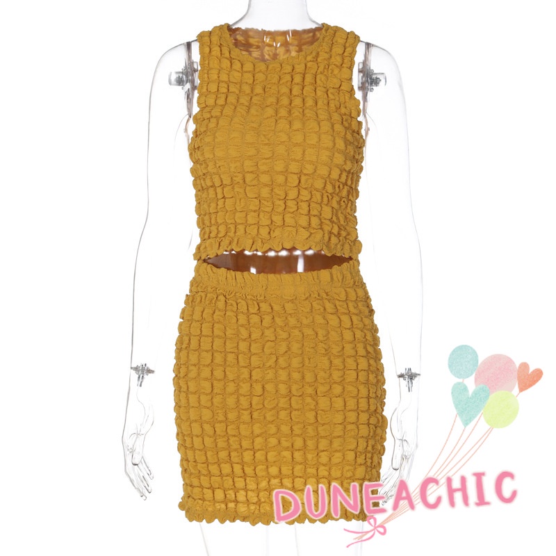DUNEA Bộ Áo Tank Top Cổ Tròn + Chân Váy Ngắn Gợi Cảm Cho Nữ