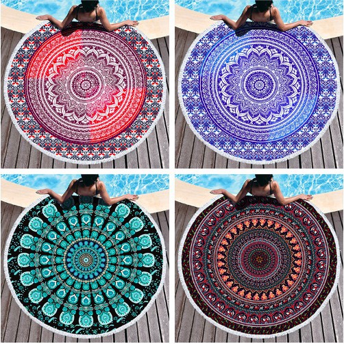 Thảm tròn hoạ tiết mandala khăn choàng đi biển dạng tròn