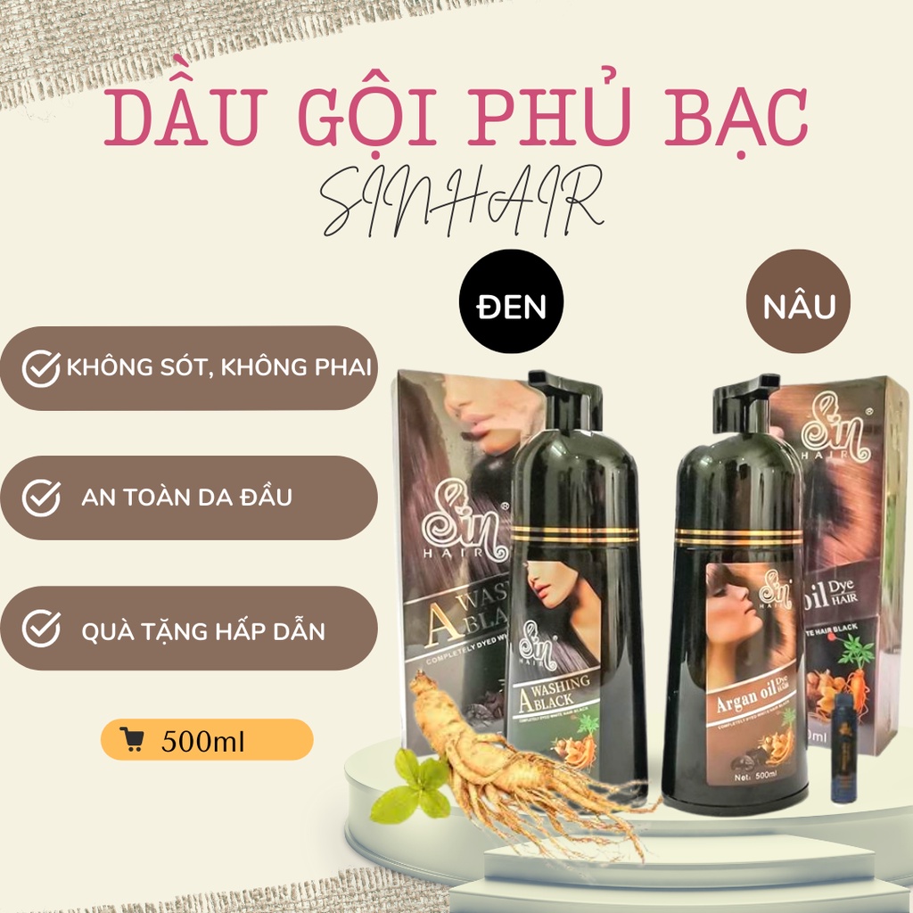Dầu gội phủ bạc SIN HAIR nhân sâm chính hãng Nhật Bản, Dầu gội nhuộm tóc đen nâu Nhật 500ml