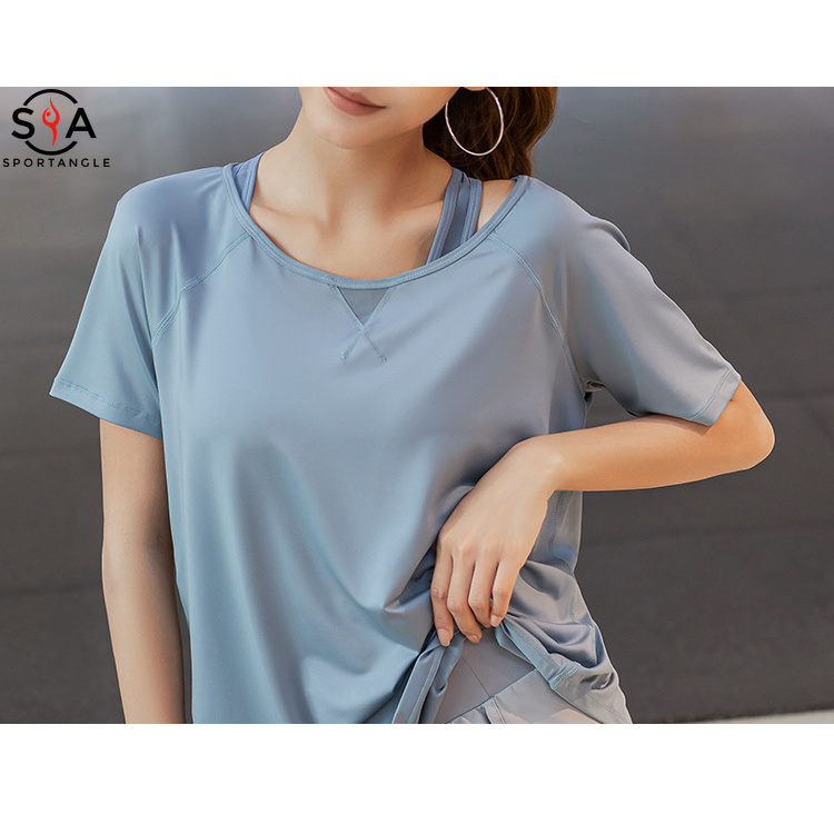 Áo thun thể thao phối lưới năng động cho nữ