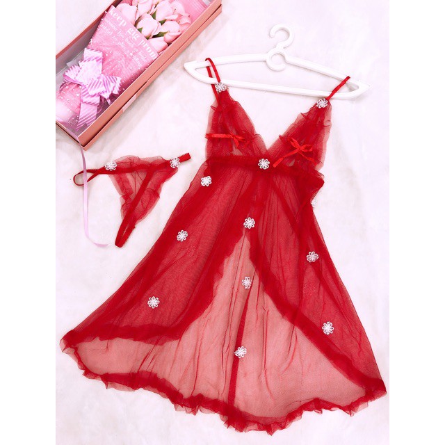 Đầm Ngủ Sexy|Váy Ngủ Ren Mỏng Đẹp  Freeship - Chất Đẹp Đính Hoa Nhí - XINH XẮN Quyến Rũ