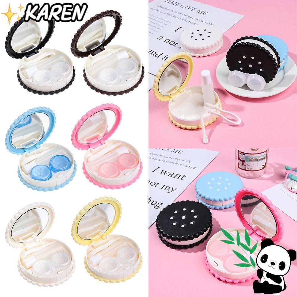 Hộp Đựng Kính Áp Tròng Hình Bánh Quy Hoạt Hình Màu Kẹo Ngọt Có Gương Tiện Dụng