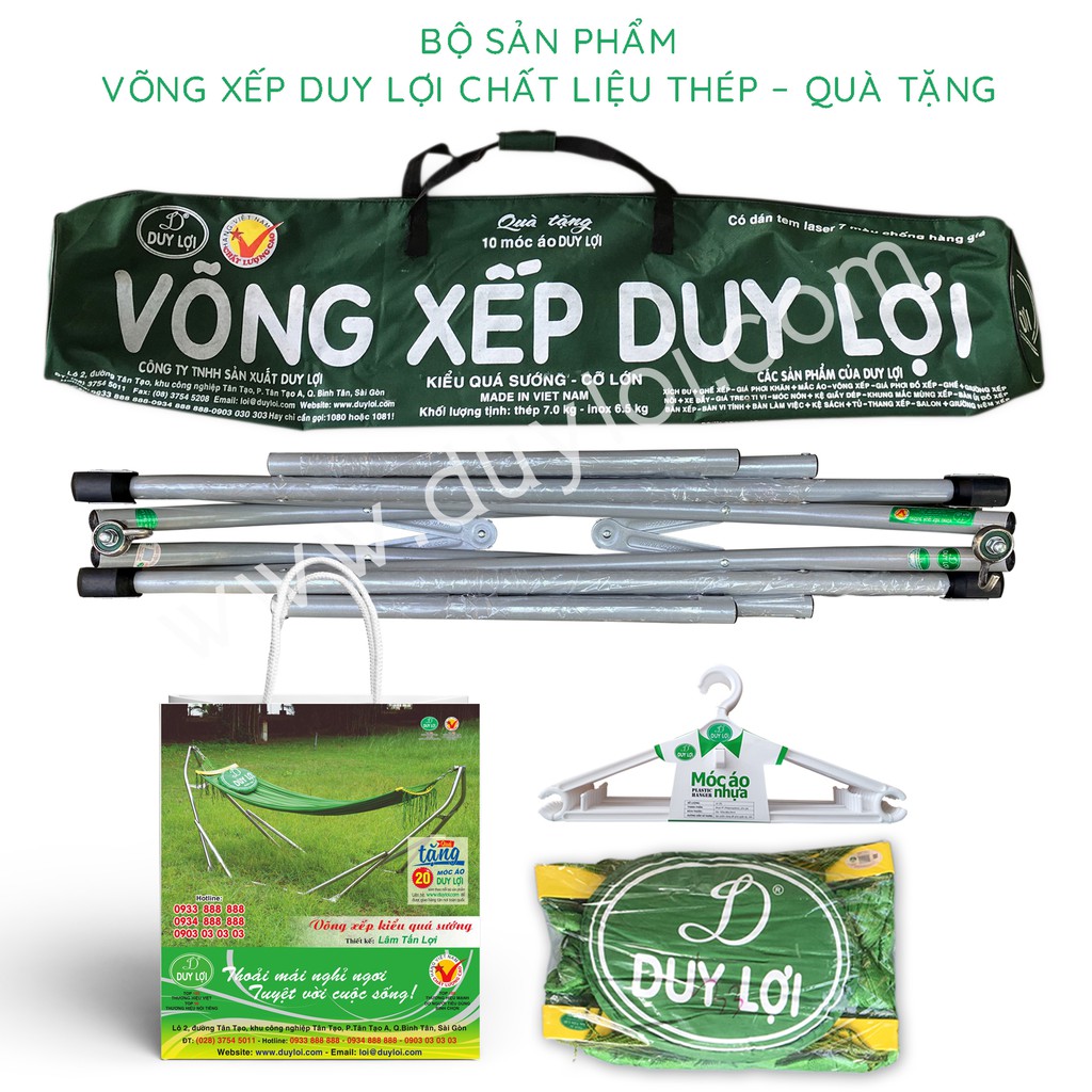 Bộ võng xếp Duy Lợi thép - CỠ NHỎ  (Qùa tặng 20 móc áo)