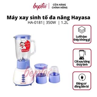 Máy xay sinh tố cối thủy tinh, máy xay đa năng dao thép không gỉ công suất 350W Hayasa HA-0181
