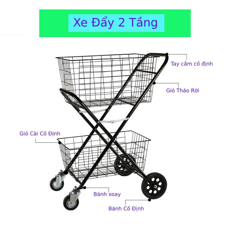 Xe Đề Đồ Đi Chợ, Đi Siêu Thị 2 Tầng Mẫu Mới Hot Hot Hot !!!