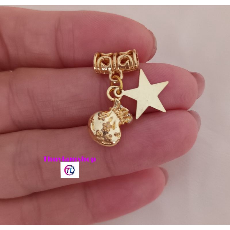 Charm ống lùa ngôi sao tài lộc cao cấp xâu vòng chặn hạt không đen không bay màu