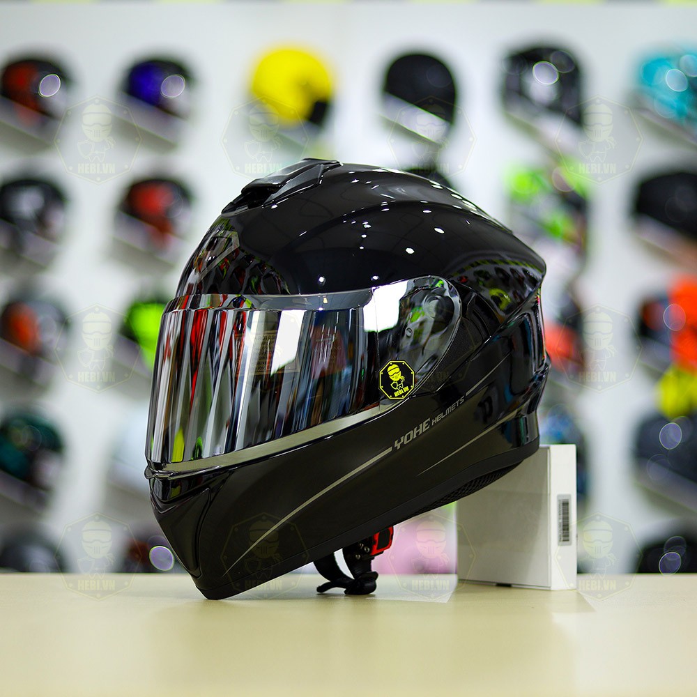 Mũ bảo hiểm fullface 2 kính YOHE 981 đen bóng gắn đuôi gió Pista cực ngầu - Helmets 4U