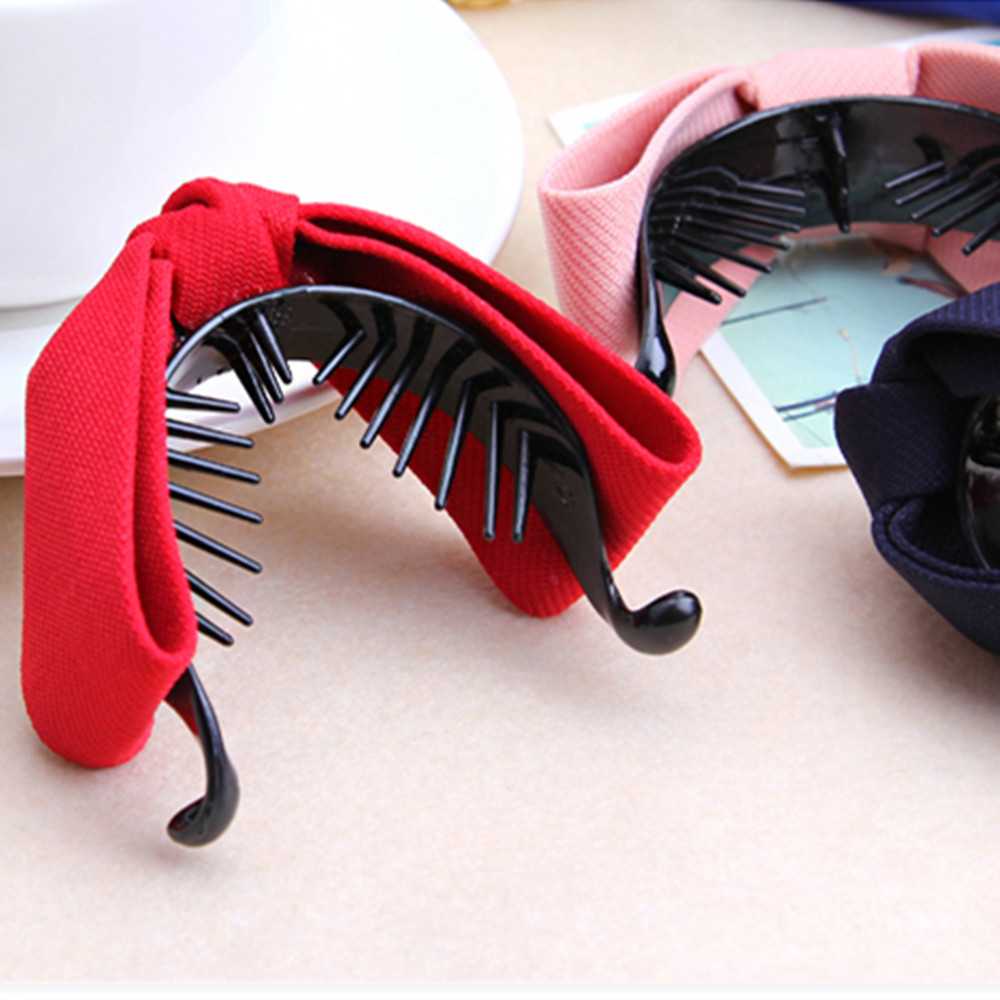 Kẹp tóc hình nơ màu trơn xinh xắn thời trang cho nữ