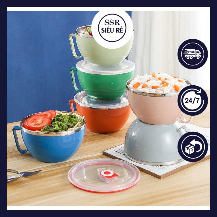 BÁT ĂN MÌ RUỘT INOX VỎ NHỰA LÚA MẠCH CHỐNG NÓNG DÙNG ĐƯỢC LÒ VI SÓNG - 14CM ( KÈM MUỖNG ) (PD24310