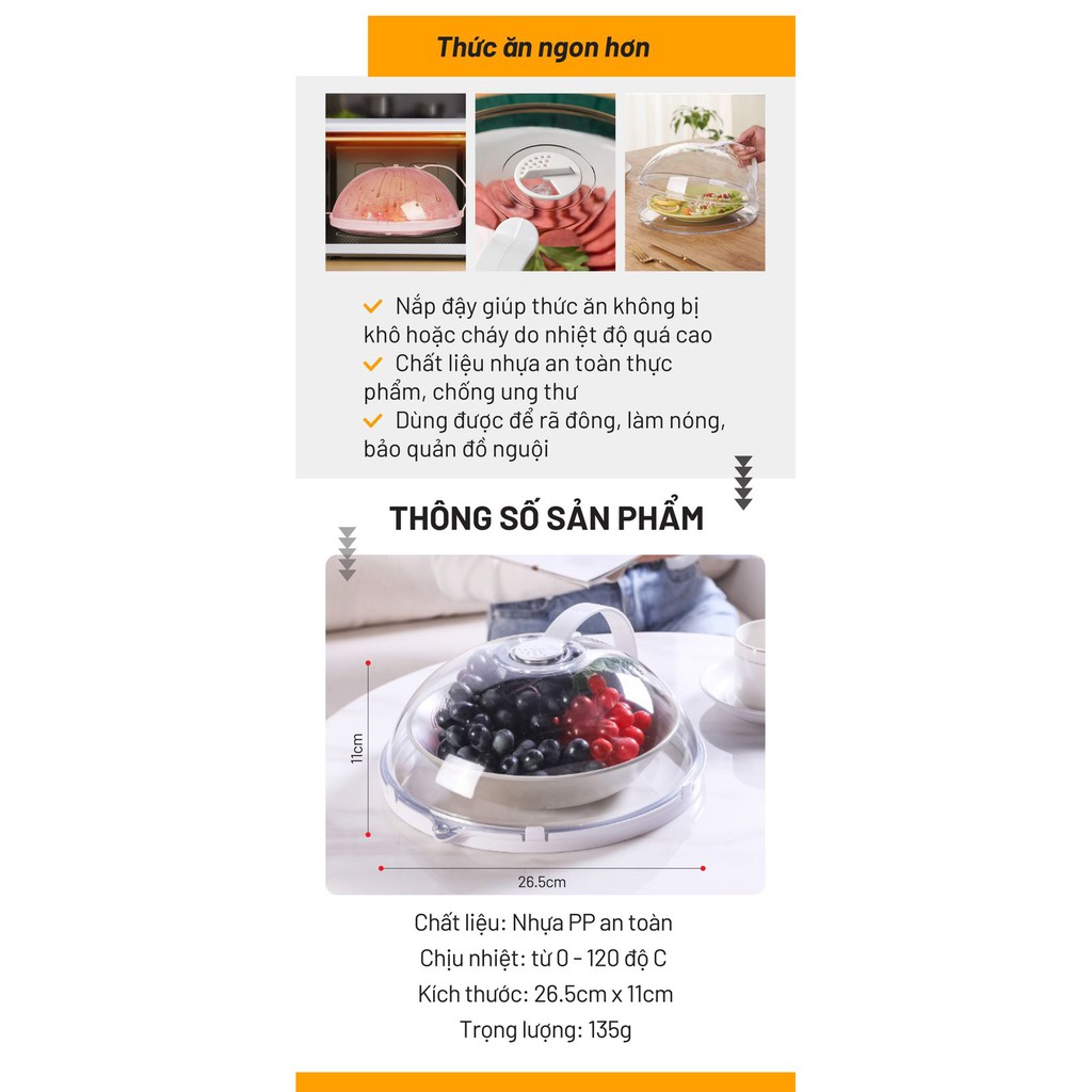 Nắp đậy thực phẩm có tay cầm - Nắp đậy lò vi sóng - Chất liệu nhựa PP an toàn | BigBuy360 - bigbuy360.vn