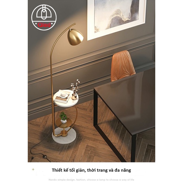 Đèn cây đứng chao đồng hình cái ly đế đá bàn đá cao cấp