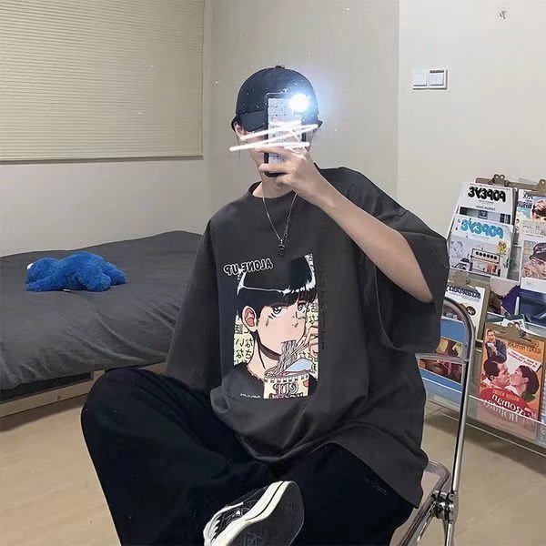 Áo Thun Tay Ngắn Dáng Rộng In Họa Tiết Hoạt Hình Phong Cách Hip Hop Hàn Quốc Thời Trang Mùa Hè Cho Nam Và Nữ