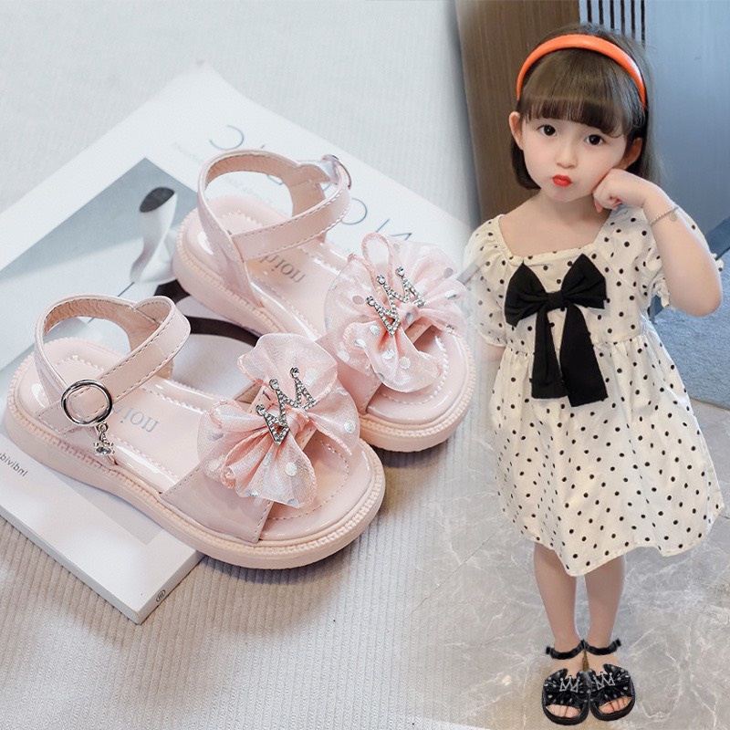 Sandal đính nơ kèm vương miện cho bé gái mẫu hot 2022 - Hàng Quảng Châu Cao Cấp (K63)