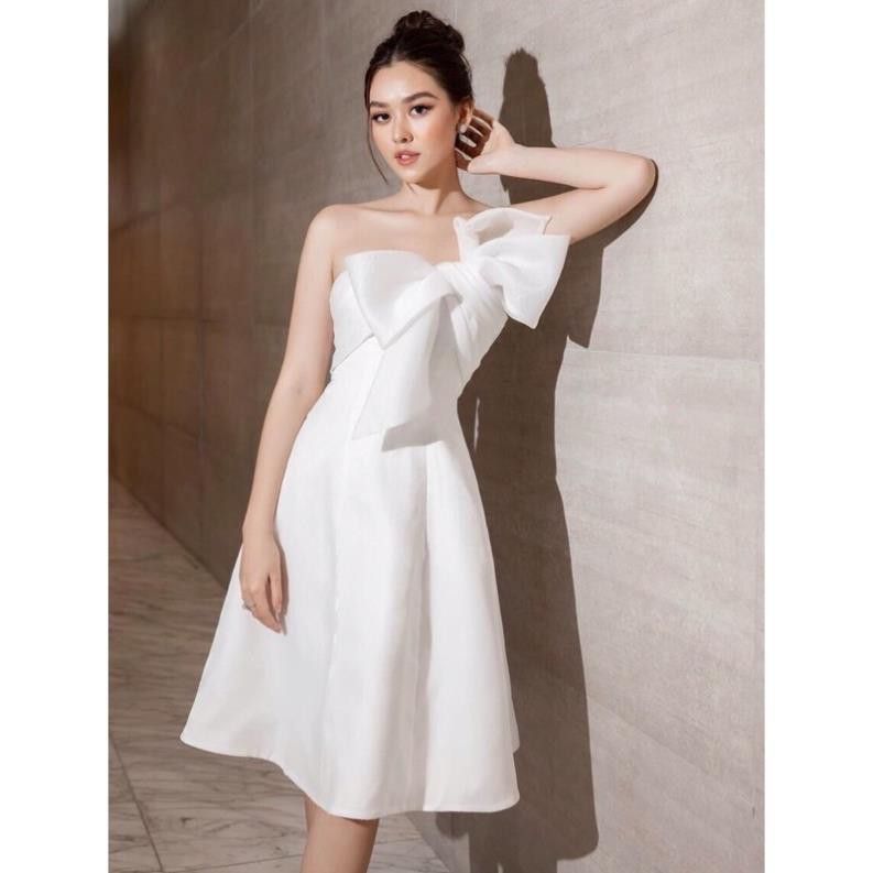 Đầm dự tiệc | Váy dự tiệc | Váy trắng xoè nơ ngực Taffta lụa | Váy sang trọng (Có đệm ngực) N147 | BigBuy360 - bigbuy360.vn