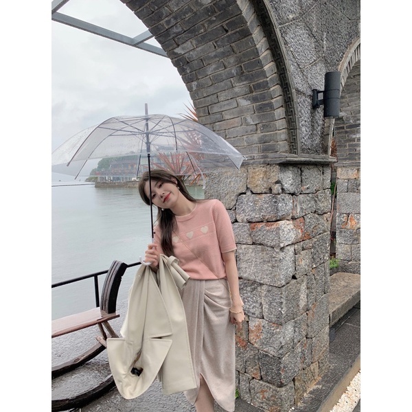 QADCOL  Áo Dệt Kim Nữ Tay Ngắn Cổ Tròn Thời Trang Hàn Quốc Hiện Có 6 Màu