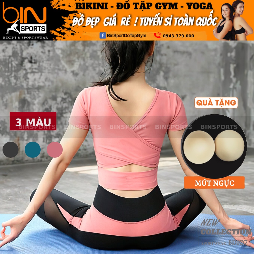 Bộ tập thể thao gym yoga nữ áo bra quần dài phối lưới kèm mút cao cấp Bin Sport BD107