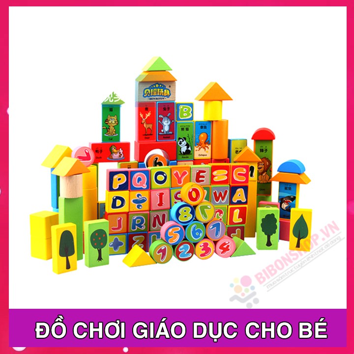 Đồ Chơi Trẻ Em Bộ Xếp Hình Chữ Số Và Con Vật 100 Chi Tiết Bằng Gỗ Tự Nhiên An Toàn Cho Bé