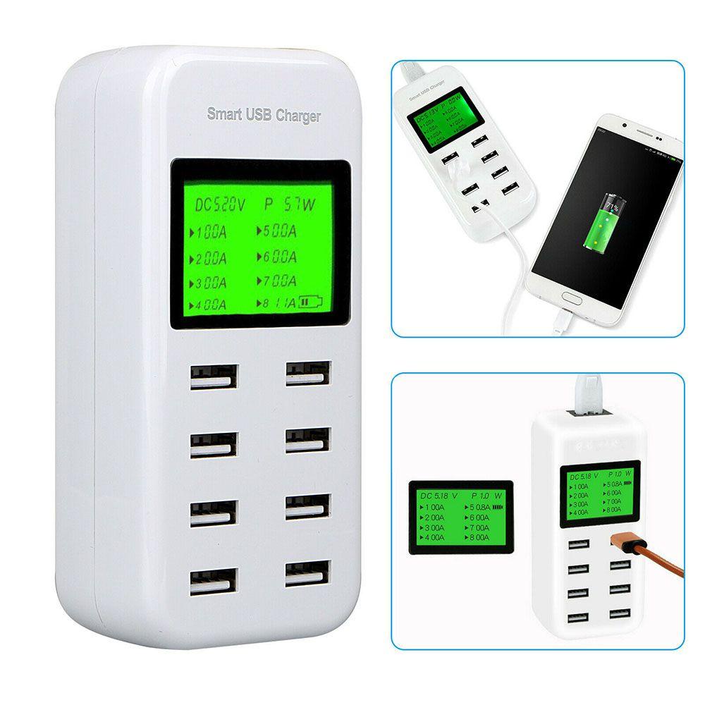 Cục Sạc Nhanh An Toàn 8 Cổng USB Gắn Tường Hiển Thị LCD Cổng USB AC Có Màn Hình LCD Sạc Nhanh An Toàn