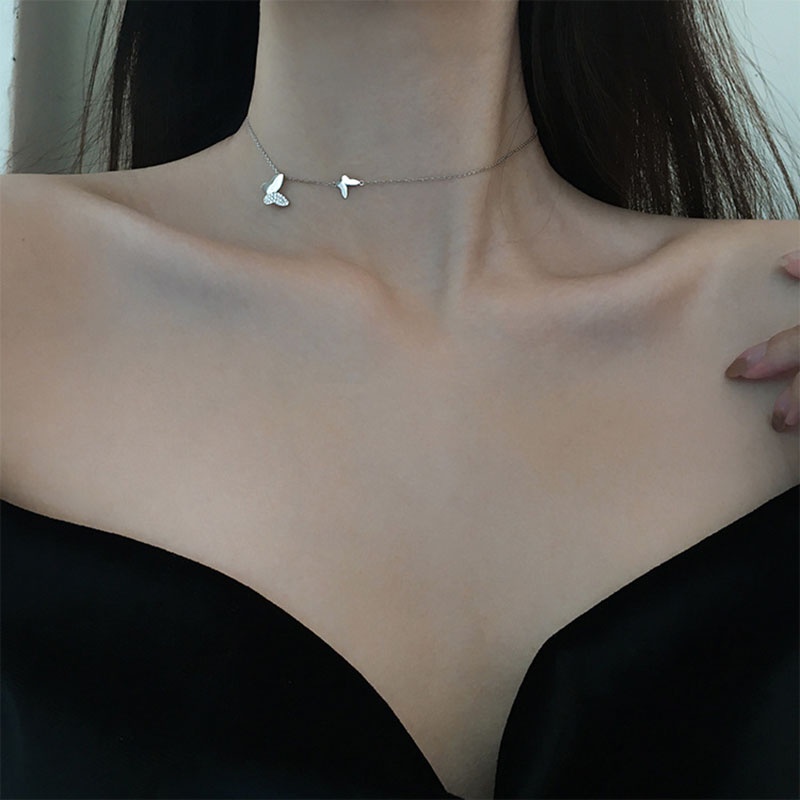 Vòng cổ Bạc s925 Mặt Hình Bướm Đính Đá Zircon Thời Trang Cho Nữ