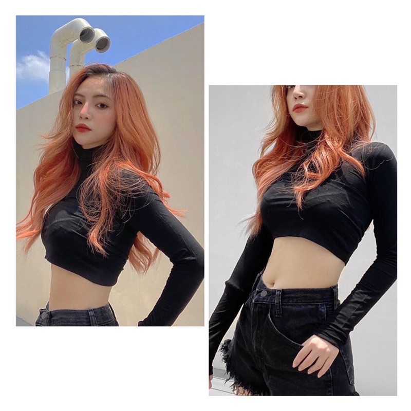 GILLBABY | Áo croptop cổ lọ ôm body tay dài form đẹp chất xịn tôn dáng sexy (HIGHNECK CROPTOP))