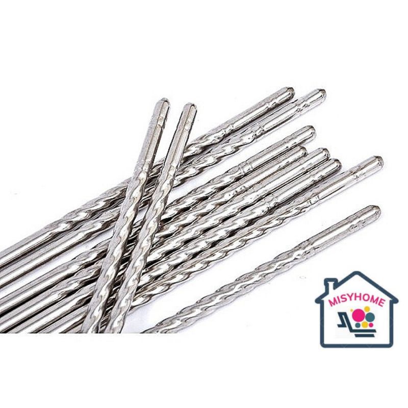 5 đôi đũa inox xoắn 22cm ăn cơm bóng đẹp cứng cáp