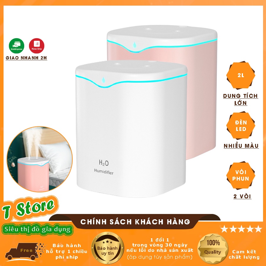 Máy Phun Sương Dung Tích Lớn 2L Tạo Độ Ẩm Không Khí, Khuếch Tán Tinh Dầu Cao Cấp - Đèn Led Ngủ Tiện Lợi