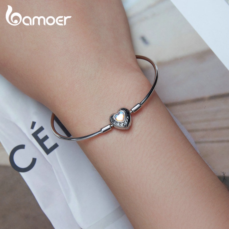 Vòng Tay Bamoer bạc 925 Họa Tiết Trái Tim Đơn Giản Thời Trang Cho Nam Và Nữ