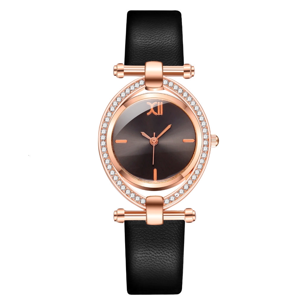 Đồng Hồ Quartz Nữ Mặt Oval Đính Hột Xoàn Dây Da Sang Trọng