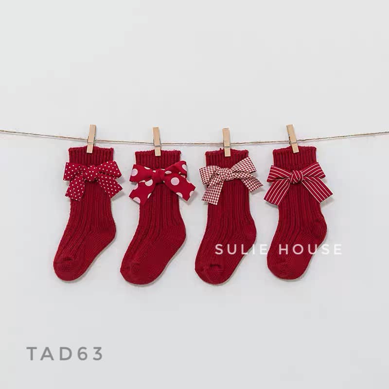 Tất cổ cao đỏ đính nơ - TAD63