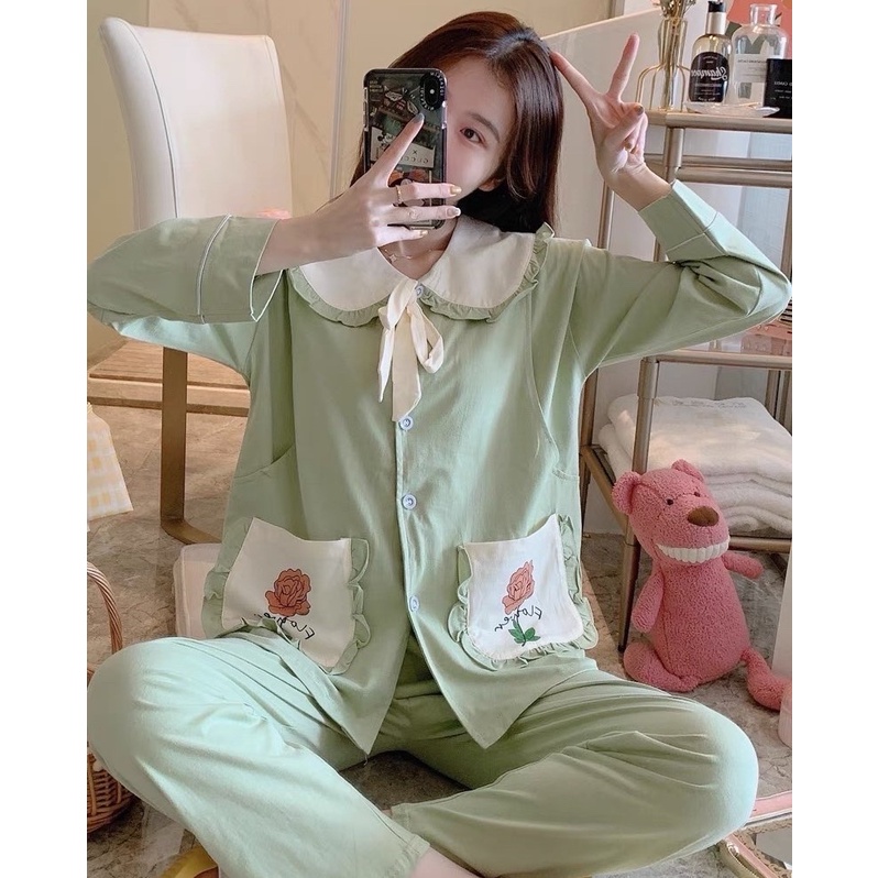 Bộ bầu - bộ sau sinh - chất liệu cotton - kiểu mới thời trang ( lá sen túi in bông hồng )